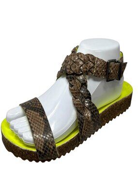 Schutz Brown Reptile Embossed Ankle‎ Wrap Footbed Sandals